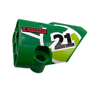 Technic, Panel Fairing #2 Small Smooth Short, Side B with '21' and 'KYOTO' Pattern (Sticker), Part# 87086pb035 Part LEGO® Green Very Good