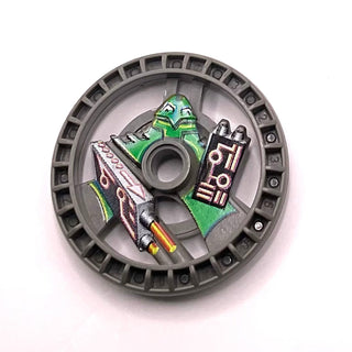 Technic, Disk 5x5 - RoboRider Talisman Wheel, Laser Mold with Robot Pattern, Part# 32360pb01 Part LEGO® Dark Gray