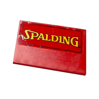Slope 10 6 x 8 with Yellow Spalding Logo Pattern (Sticker), Part# 4515pb007 Part LEGO® Red Very Good