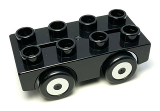 Duplo Car Base 2x4 with Black Wheels with 4 Silver Hubs Pattern, Part# 31202c03pb02 Part LEGO® Black