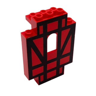 Panel 2x5x6 Wall with Window, Part #4444 Part LEGO® Red with Stripe Pattern Very Good