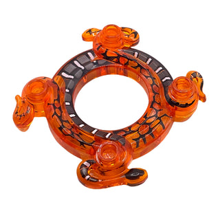 Ninjago Spinner Crown Ring 4x4 with 2x2 Hole and 2 Intertwined Snakes with Dark Bluish Gray and White Scales Pattern, Part# 98344pb02 Part LEGO® Trans-Orange Very Good