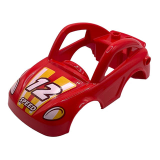 Duplo Car Body Coupe with Headlights, White '12' and 'SPEED' Pattern, Part# 73549pb02