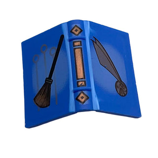 Minifigure, Utensil Book 2x3 with Quidditch Rings, Broom, and Golden Snitch Pattern, Part# 33009pb004 Part LEGO® Blue Very Good