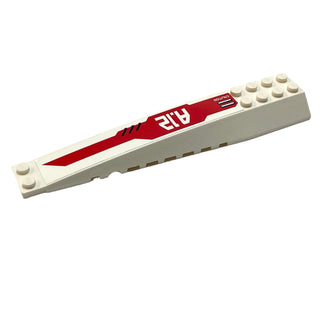 Wedge 16x4 Triple Curved with Reinforcements with White 'A.12' and Slanted Grille on Red Background (Sticker), Part# 45301pb013 Part LEGO® Very Good