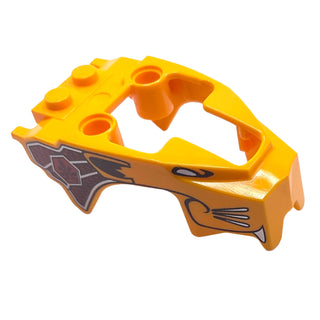 Flywheel Fairing Lion Shape with Gold and Dark Red Pattern, Part# 11110pb04 Part LEGO® Bright Light Orange Very Good