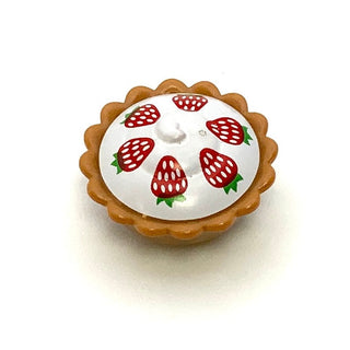Pie with White Cream Filling and Six Red Strawberries Pattern, Part# 93568pb003 Part LEGO® Medium Nougat