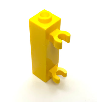 Brick, Modified 1x1x3 with 2 Clips (Vertical Grip) - Hollow Stud, Part# 60583b Part LEGO® Yellow