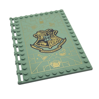 Tile, Modified 10x16 with Studs on Edges and Bar Handles with Hogwarts Potions Class Pattern, Part# 69934pb002 Part LEGO® Sand Green Very Good