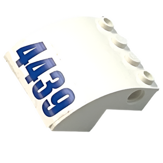 Slope, Curved 4 x 4 x 2 with 4 Studs and Pin Holes with Blue '4439' Pattern (Sticker), Part# 61487pb03 Part LEGO® Very Good