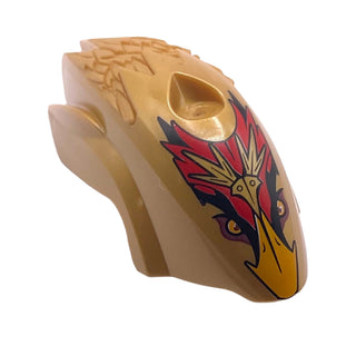 Flywheel Fairing Bird Shape with Bright Light Orange Beak Fluminox Pattern, Part# 15093pb02 Part LEGO® Pearl Gold Very Good