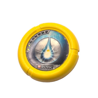 Throwing Disk with Throwbot Scuba / Slizer Sub 2 Pips, Logo, and Water Drop Emblem Pattern, Part# 32171pb025 Part LEGO® Yellow