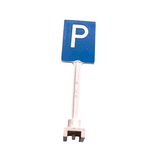 Road Sign Square-Tall with Parking Capital Letter P on Blue Background Pattern, Part# 675px1 Part LEGO® White Very Good