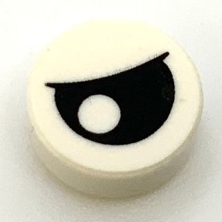Tile Round 1x1 with Black Eye Partially Closed with Off-Center Pupil Pattern, Part# 98138pb027 Part LEGO® White