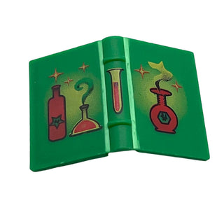 Minifigure, Utensil Book 2x3 with Red and Yellow Bottles, Flasks and Sparkles Pattern, Part# 33009px1 Part LEGO® Green Very Good