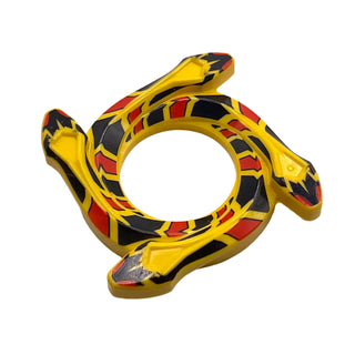 Ninjago Spinner Crown Ring 4x4 with 2x2 Hole and 4 Snake Head Ends and Red and Black Scales Snake Pattern, Part# 98342pb04 Part LEGO® Yellow Very Good