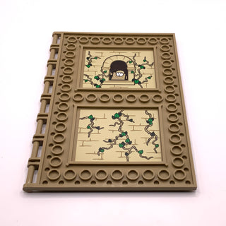 Tile, Modified 10 x 16 with Studs on Edges and Bar Handles with Tan Brick Wall, Leaves, Window, Climbing Plants and Minifigure Pattern (Stickers), Part# 69934pb009 Part LEGO® Dark Tan Very Good