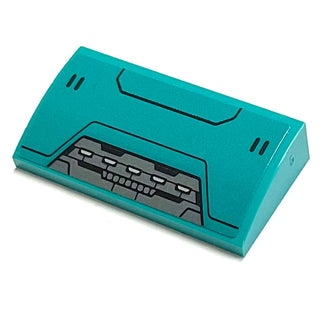 Slope, Curved 2 x 4 x 2/3 with Bottom Tubes with Dark Bluish Gray Panel and Black Hull Plate Lines Pattern (Sticker), Part# 88930pb164 Part LEGO® Dark Turquoise Very Good