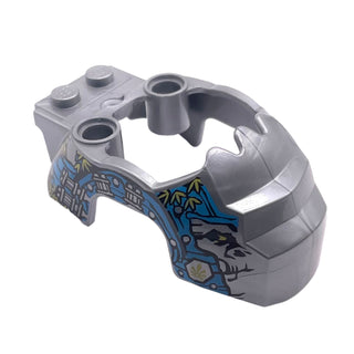 Flywheel Fairing Gorilla Shape with Dark Azure and Silver Markings and Leaves Pattern, Part# 11122pb01 Part LEGO® Flat Silver Very Good