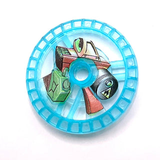 Technic, Disk 5x5 - RoboRider Talisman Wheel, Fuel Mold with Robot Pattern, Part# 32352pb01 Part LEGO® Trans-Light Blue