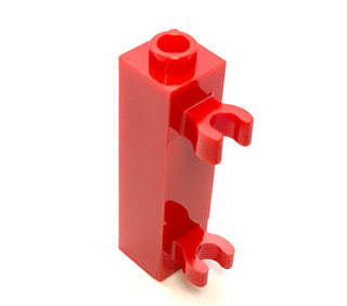 Brick, Modified 1x1x3 with 2 Clips (Vertical Grip) - Hollow Stud, Part# 60583b Part LEGO® Red