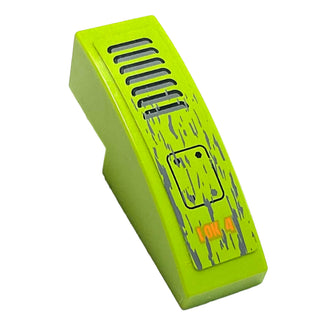 Slope, Curved 3 x 1 with Grille, Bolted Plate and 'IOK4' Pattern (Sticker), Part# 50950pb034 Part LEGO® Lime Very Good