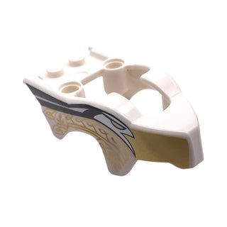 Flywheel Fairing Bird Raptor Shape with Eagle and Gold Ornament Pattern, Part# 11111pb02 Part LEGO® White Very Good
