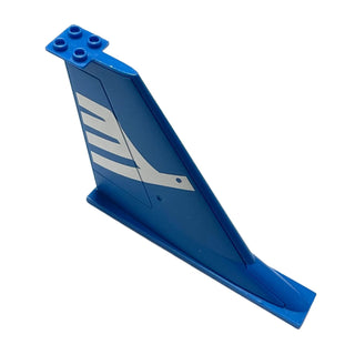 Tail 14x2x8 with White Airline Bird Pattern on Both Sides, Part# 54094pb01 Part LEGO® Decent - Blue