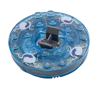 Ninjago Spinner Turntable 6 x 6 x 1 1/3 Round Base with Trans-Medium Blue Top and White and Purple Pattern, Part# 92549c09pb01 Part LEGO® Trans-Medium Blue with Trans-Clear Plate Round Bottom Very Good