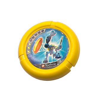 Throwing Disk with Throwbot Scuba / Slizer 3 Pips, Logo, and Robot Throwing Disk Pattern, Part# 32171pb026 Part LEGO® Yellow