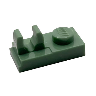 Plate, Modified 1x2 with Clip with Center Cut on Top, Part# 92280 Part LEGO® Sand Green