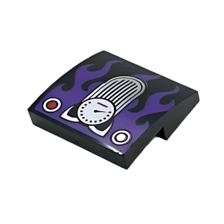 Slope, Curved 2 x 2 x 2/3 with Cat Ears Speedometer and Dark Purple Flames Pattern, Part # 15068pb094 Part LEGO® Very Good
