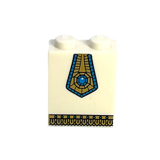Slope 65 2x2x2 with Bottom Tube with Dress/Skirt/Robe, Gold Panel with Jewel and Gold Fringe Pattern, Part# 3678bpb038 Part LEGO® White