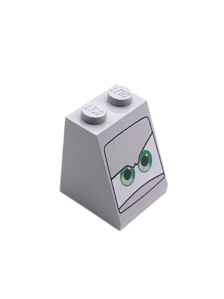 Slope 65 2 x 2 x 2 with Bottom Tube with Green Eyes on White Background Pattern, Part# 3678bpb031 Part LEGO® Light Bluish Gray