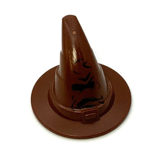 Minifigure, Headgear, Wizard/Witch Hat with Black Sorting Hat Pattern, Part# 6131pb05 Part LEGO® Reddish Brown