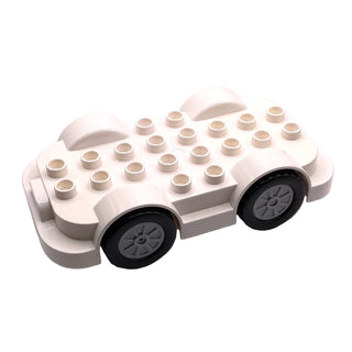 Duplo Car Base 4 x 8 with Four Black Wheels and Light Bluish Gray Hubs with Push & Go Motor, Part# 65567c01