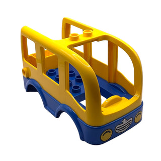 Duplo Car Body Bus Small, 2 Studs on Top with Blue Floor and Wheel Wells, Headlights and Grille Pattern, Part# 16597c01pb01