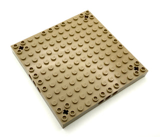 Brick Modified 12x12 with 3 Pin Holes on each Side and Axle Holes in Corners, Part# 52040 Part LEGO® Dark Tan