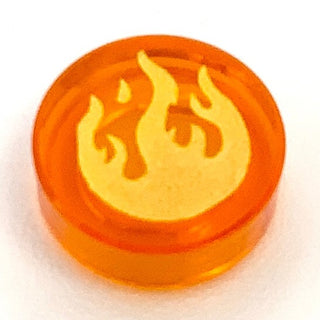 Tile Round 1x1 with Gold Flames Pattern, Part# 98138pb022 Part LEGO® Trans-Orange