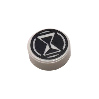 Tile, Round 1 x 1 with Black Hourglass and Circle Pattern, Part# 98138pb387 Part LEGO® White