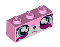 Brick 1x3 with Cat Face Wide Eyes Watering (Sad Kitty) Pattern, Part# 3622pb060 Part LEGO® Bright Pink  