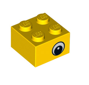Brick 2x2 with Black Eye Offset with Pupil with White Pattern on Opposite Sides, Part# 3003pb026 Part LEGO® Yellow  