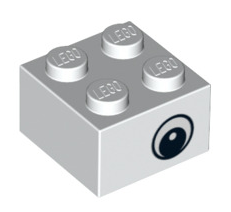 Brick 2x2 with Black Eye Offset with Pupil with White Pattern on Opposite Sides, Part# 3003pb026 Part LEGO® White  