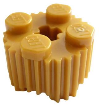 Brick Round 2x2 with Axle Hole and Grille/Fluted Profile, Part# 92947 Part LEGO® Pearl Gold  