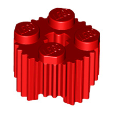 Brick Round 2x2 with Axle Hole and Grille/Fluted Profile, Part# 92947 Part LEGO® Red  