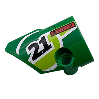 Technic, Panel Fairing #1 Small Smooth Short, Side A with '21' and 'KYOTO' Pattern (Sticker), Part# 87080pb035 Part LEGO® Green Very Good