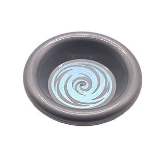 Minifigure, Utensil Dish 3 x 3 with Metallic Light Blue Swirl Pattern, Part# 6256pb06 Part LEGO® Flat Silver Very Good