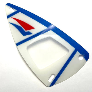 Plastic White Sail with Trans-Clear Window, Blue and Red Curved Triangles, Stripes, and Spine Pattern, Part# multipls06 Part LEGO®