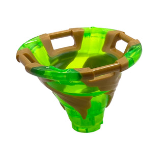Tornado of Spinjitzu with Bar Handles on Top Edge with Molded Pearl Gold Spiral Pattern, Part# 40923pb06 Part LEGO® Trans-Bright Green