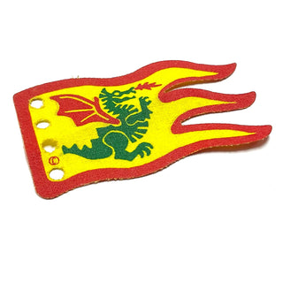 Cloth Flag 8x5 Wave with Red Border and Green Dragon Pattern (Double-Sided Print), Part# x376px1a Part LEGO® Very Good